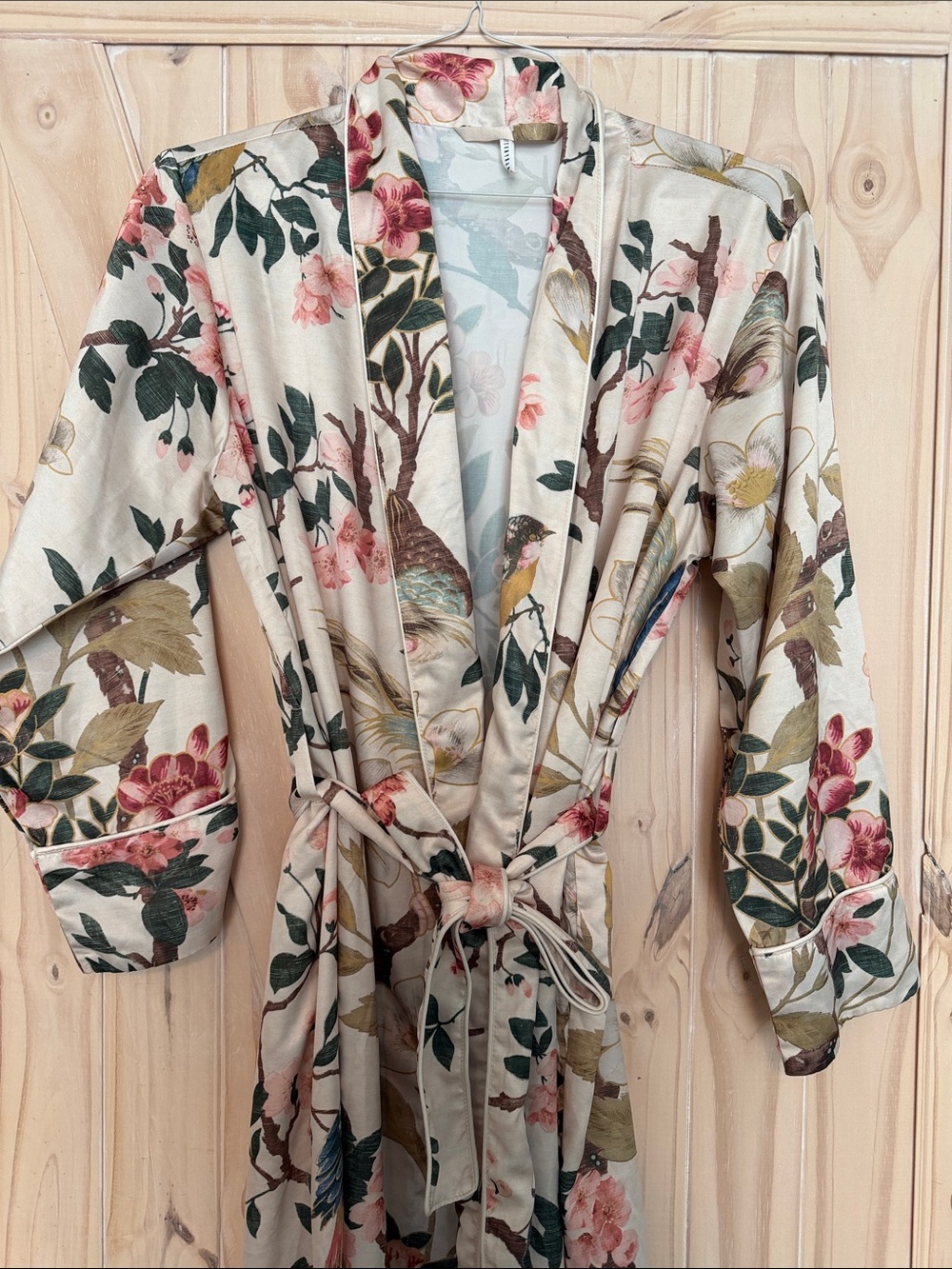 Pottery Barn Cream Floral silk robe